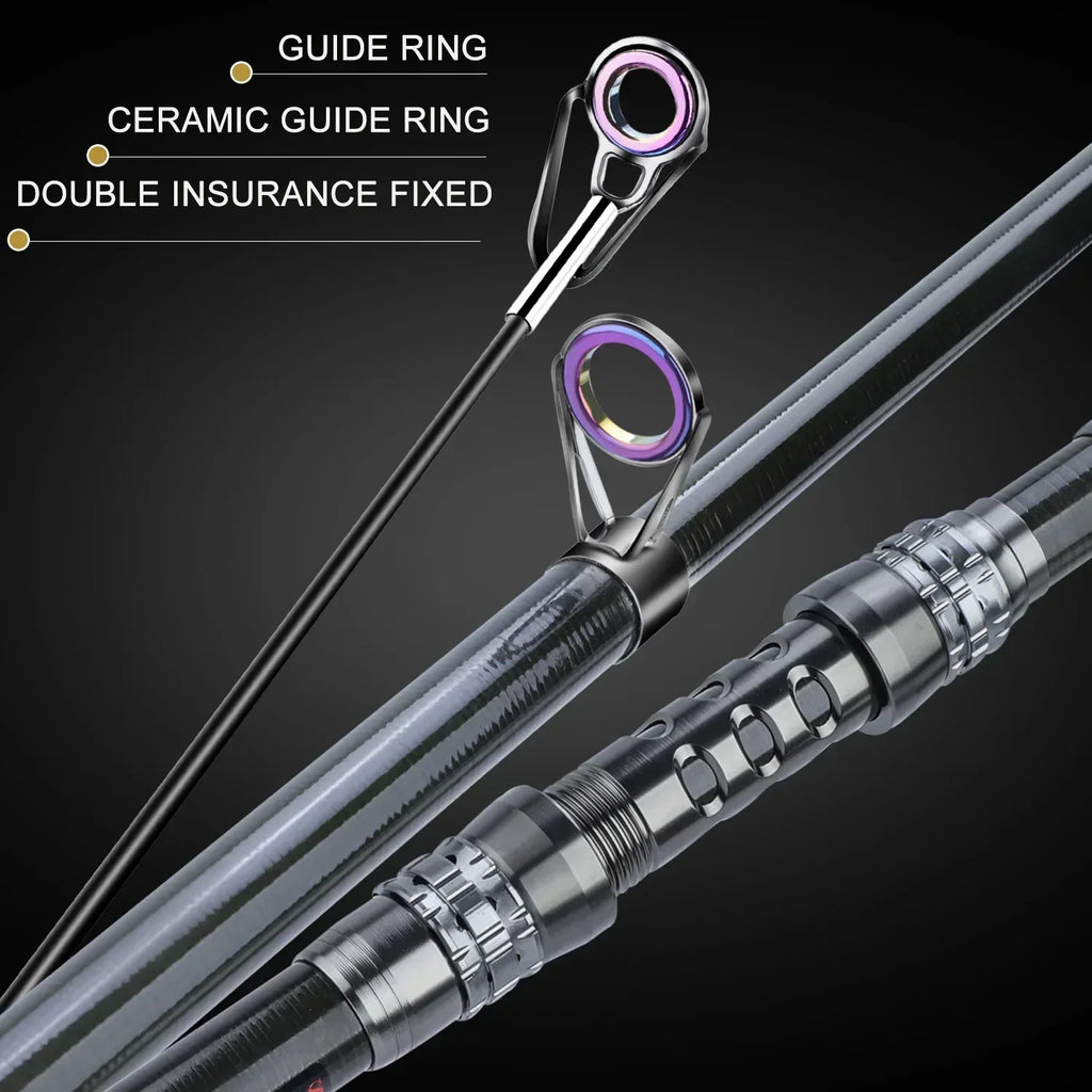 Telescopic Rod and Spinning Reel Carbon Fiber Travel Set Black
