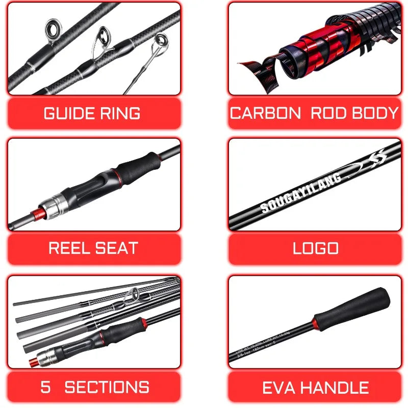 NNEOBA 2.1M Carbon Fiber Casting Rod 6-Section Black